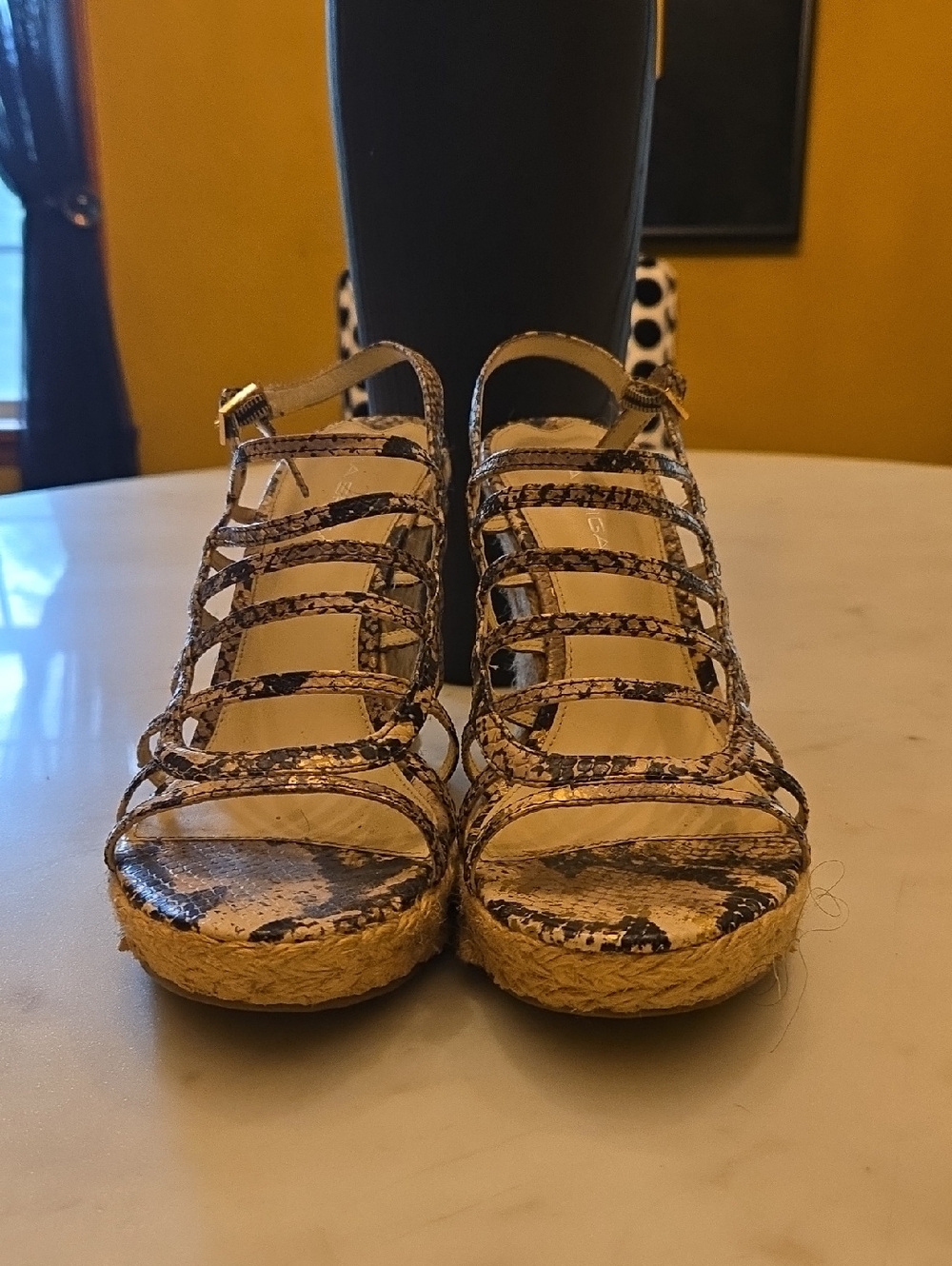 Via Spiga Brown Snake-Print Espadrille Wedge Sandals
